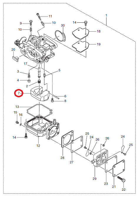 Поплавок карбюратора M9.9D2/M15D2/M18E2 Tohatsu/Nissan