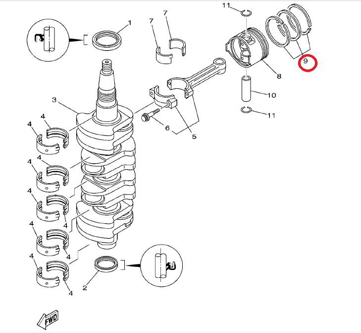 Кольца поршневые F50D Yamaha