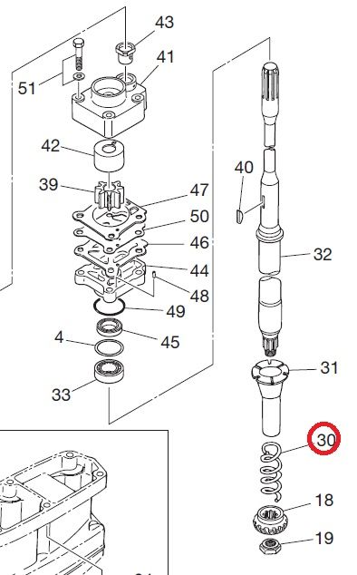 Пружина втулки подъёма масла M25C3/M30A4 Tohatsu