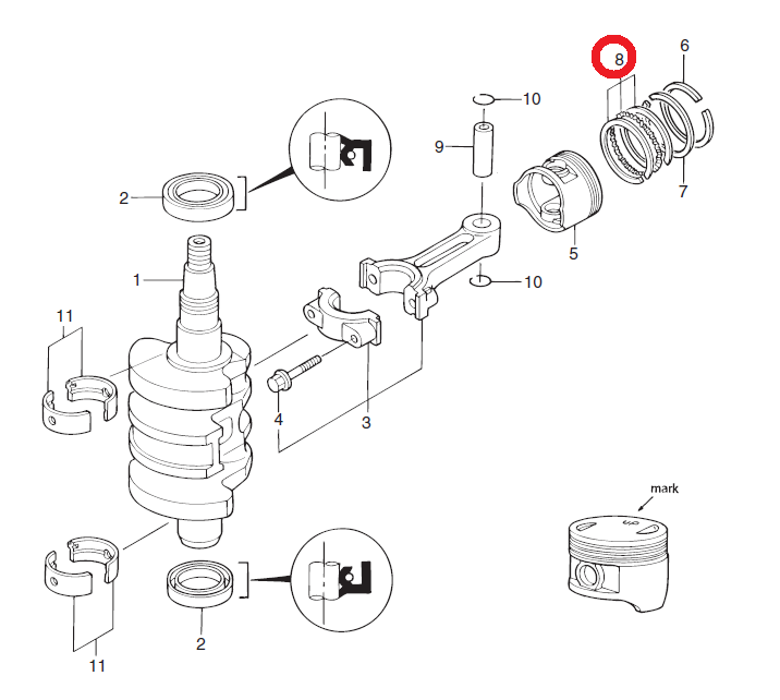 Кольца маслосъемные (станд) MFS9.8 Tohatsu